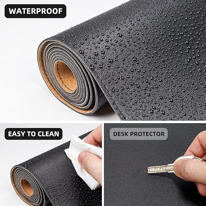 AFIING Dual-Sided Cork Desk Pad, PU Leather Desk Mat Protector, Waterproof Large Mouse Pad for Office Desk, Non-Slip Writing Surface for Home & Office (35" x 17", Black)
