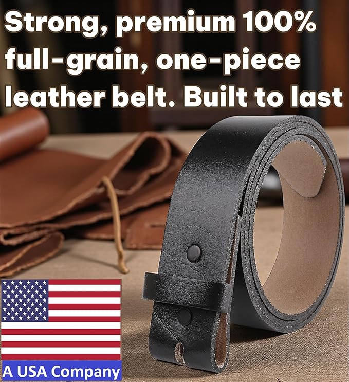 F&L CLASSIC Belt for buckle men Snap on Strap Full Grain One Piece Leather no buckle,1 1/2" Wide, USA
