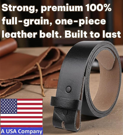 F&L CLASSIC Belt for buckle men Snap on Strap Full Grain One Piece Leather no buckle,1 1/2" Wide, USA