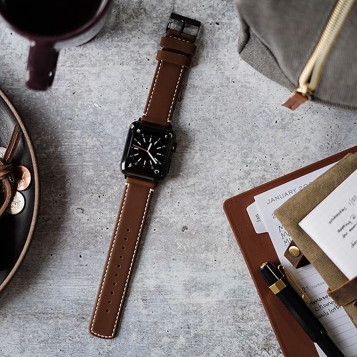 BARTON WATCH BANDS - Top Grain Leather Watch Bands Compatible with Apple Watch Models - 1, 2, 3, 4, 5, 6, 7, 8, 9, 10, SE, Ultra & Ultra 2