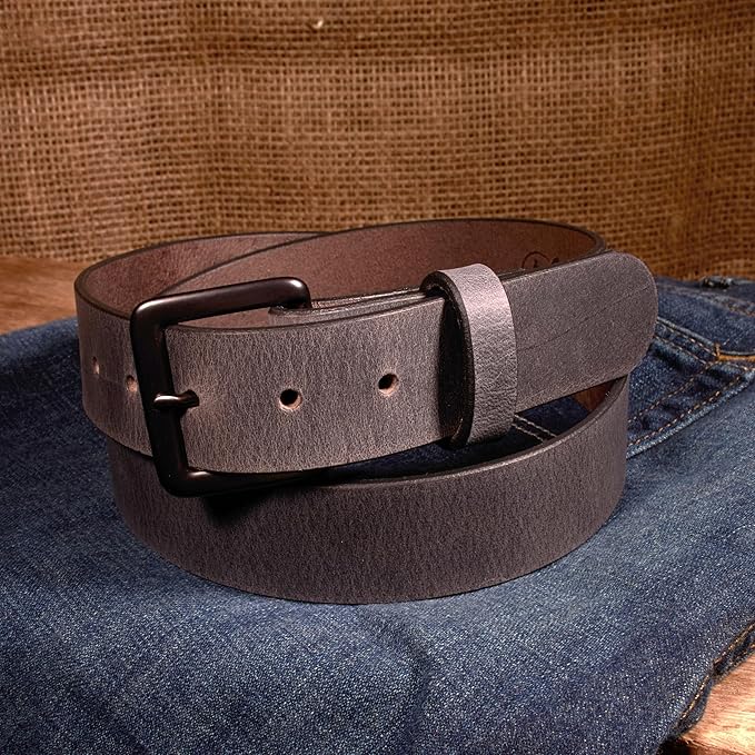 Men's Leather Belt, Made in USA, Full-Grain Leather, Casual Everyday Wear Belts, Amish Handmade 1.5" Width