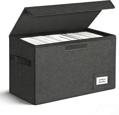Leffis Comic Book Storage, Box 15.5" X 7.5" X 11.3", Collapsible Comic Short Box with Lids Holds 150 Comics Heavy Duty Comic Book Bin Container (1 pack, black)