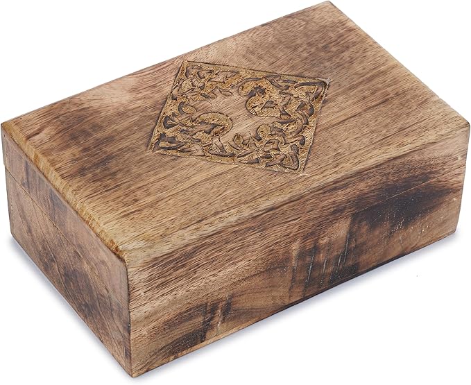 Ajuny Hand Carved Decorative Wooden Jewelry Box Celtic Centre Design Rustic Finish Keepsake Storage Travel Organizer Treasure Chest Trinket Holder Great for Gifts
