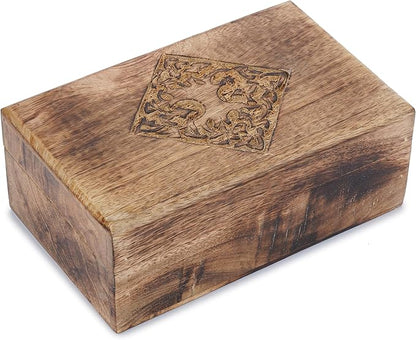 Ajuny Hand Carved Decorative Wooden Jewelry Box Celtic Centre Design Rustic Finish Keepsake Storage Travel Organizer Treasure Chest Trinket Holder Great for Gifts