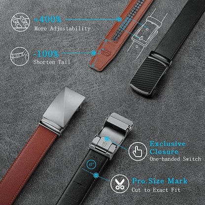 Zitahli Ratchet Belt for Men - 2 Packs Leather Mens belt For Gift Men Dress and Casual,Trim to Fit