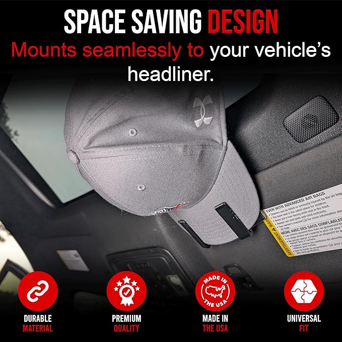 USA Made Cap Keeper – Compact & Lightweight Hat Organizer – Reliable Cap Hanger with Clip Holder for Secure, Organized Visor Storage – Ideal Car Accessory