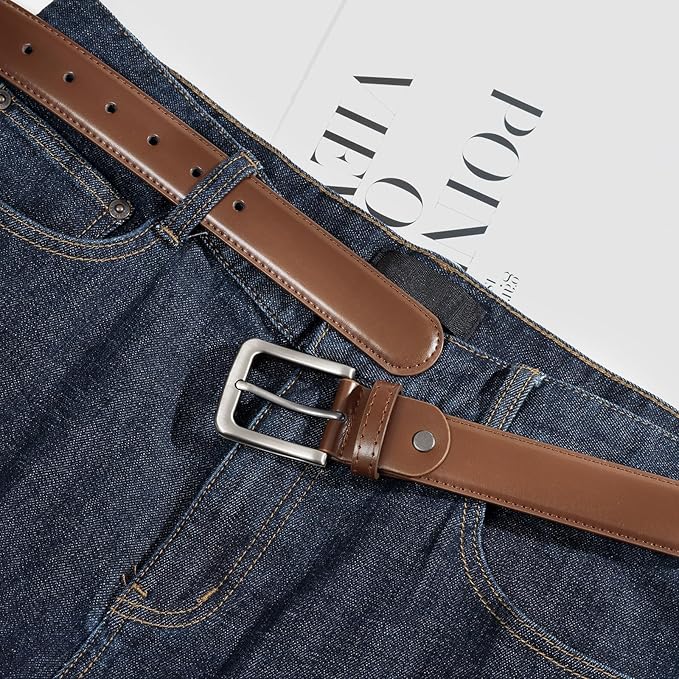 maikun Mens Black Leather Belt, Casual Dress Belts For Men, Classic Design Pin Buckle