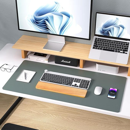 Aothia Leather Desk Protector, Mouse Mat, Non-Slip PU Leather Blotter, Laptop Desk Mat, Waterproof Writing Pad for Office and Home (Jungle Green, 36" x 17")
