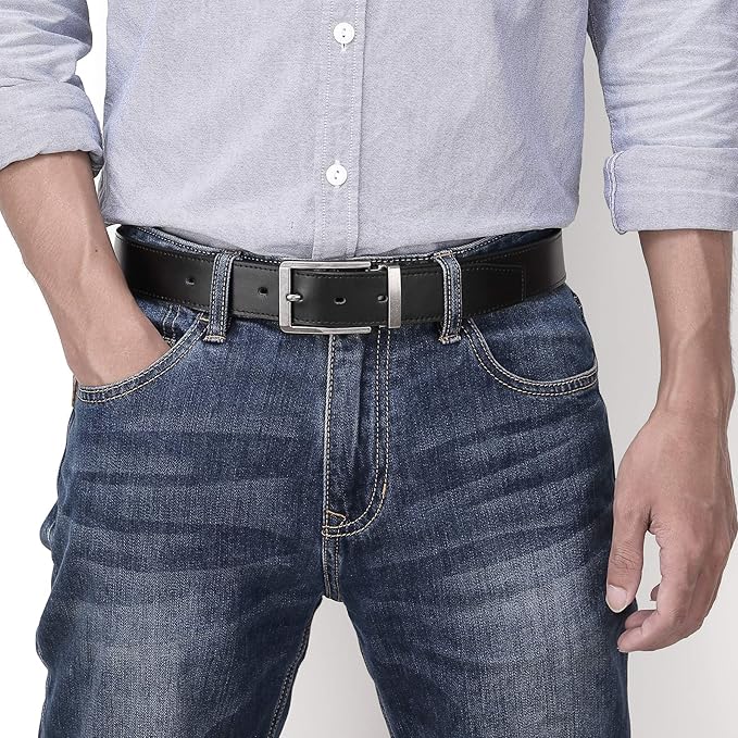 Men's Dress Belt Black Leather Belts for Jeans
