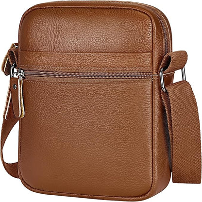 Leathario Men's Crossbody Shoulder Bag, Genuine Leather Small Messenger Satchel for Work Business Travel, Black Side Purse