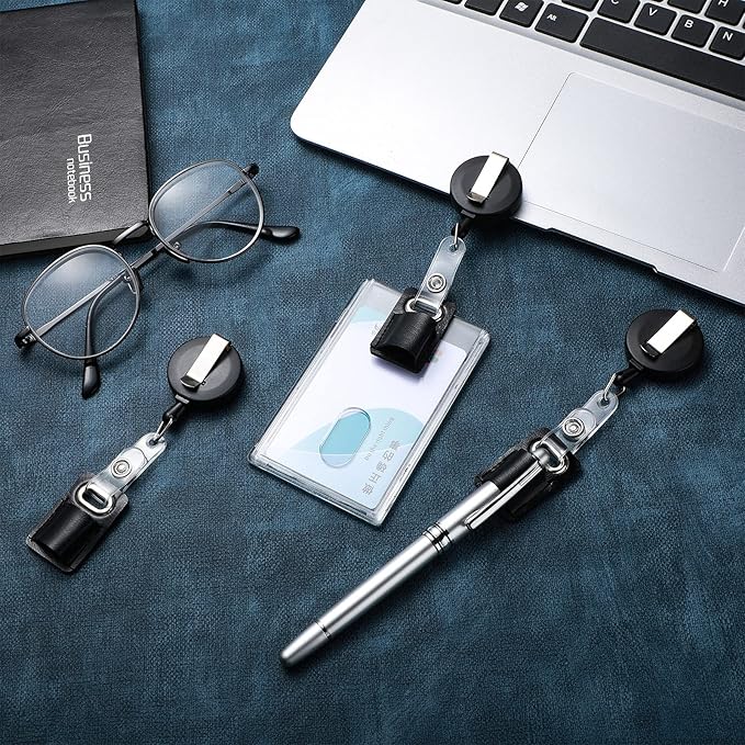 Zonon 5 Pcs Retractable Pen Pencil Holder 24" Leather Retractable Pull Lanyard Pen Clip Badge Reel for Nurses Carpenters Teachers Workers Waiter Contractors Office Supplies