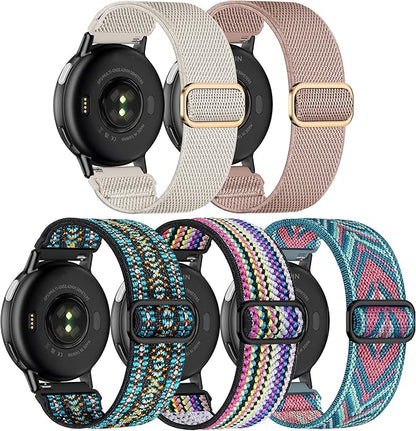 5 Pack Stretchy Nylon Watch Bands Compatible with Garmin Vivoactive 5/6/Forerunner 55/165,20mm Soft Elastic Fabric Adjustable Replacement Sport Straps for Garmin Venu Sq 2 Women Men