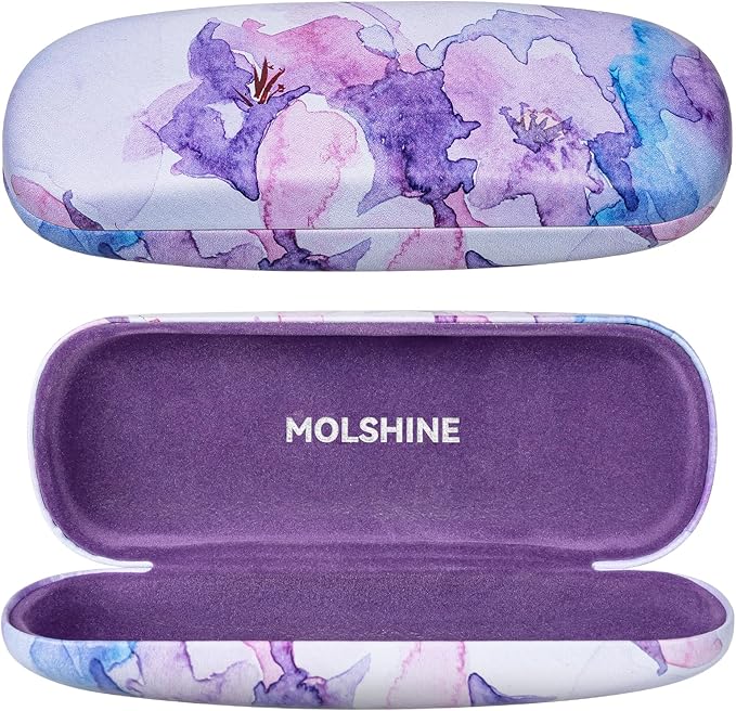 molshine Hard Shell PU Leather Glasses Case,Travel Portable Eyeglass Case for Men Women Girl Travel Study Work