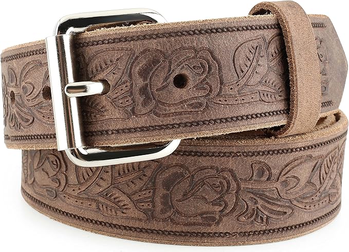 F&L CLASSIC Men's full Grain Vintage Distressed leather Belt,easy to change Roller buckle,1.5" Wide,USA,