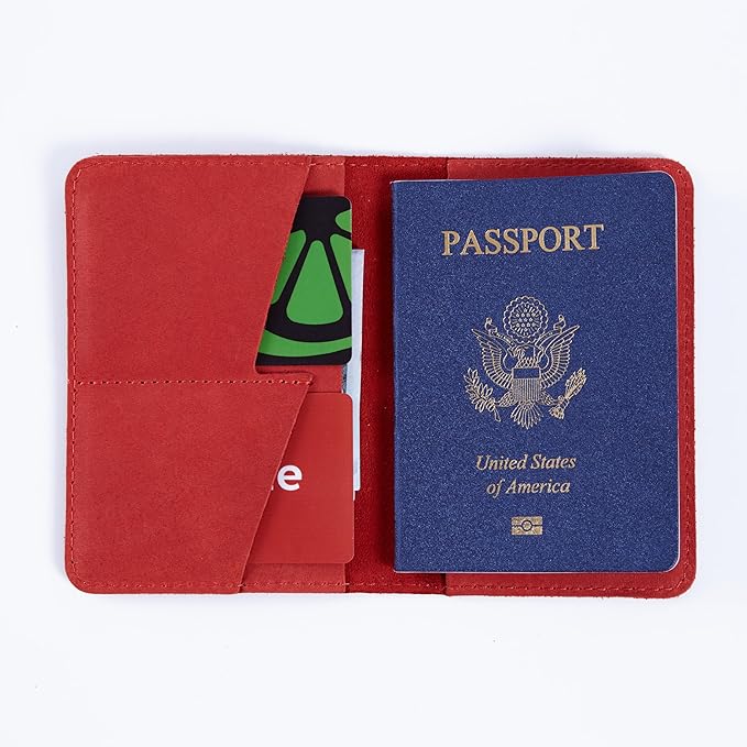INCARNE US Leather Passport Holder for Travel - Passport Case - Passport Wallet for Men - Passport Cover for Women Sleeve Protector - Travel Essentials Vacation Luggage Travel Gifts - Vintage Red