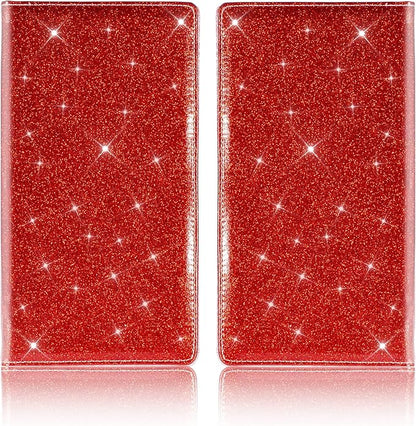 TOURSUIT Car Registration and Insurance Card Holder, Vehicle License Document Glove Box Compartment Organizer, Interior Car Accessories for Women Men Teens (Glitter Red)