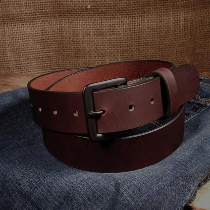Men's Leather Belt, Made in USA, Full-Grain Leather, Casual Everyday Wear Belts, Amish Handmade 1.5" Width