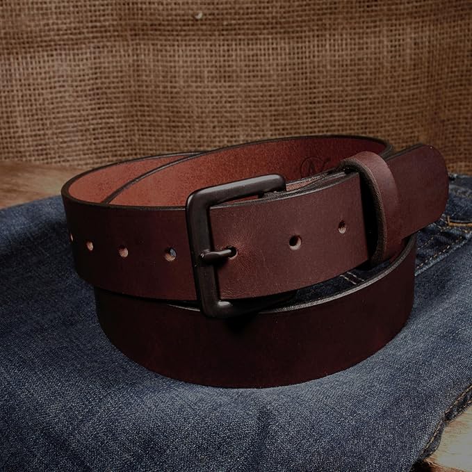 Men's Leather Belt, Made in USA, Full-Grain Leather, Casual Everyday Wear Belts, Amish Handmade 1.5" Width