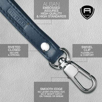 Alban Leather Wrist Strap for Wallet, Clutch, Keys, Wristlet Purse, Keychain for Women and Men