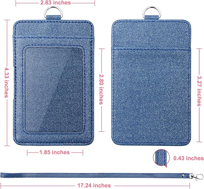 PU Leather ID Badge Holder, Life-Mate ID Badge Holder with 1 Clear ID Window 1 Credit Card Slot and PU Leather Lanyard for Badge Credit Cards College ID Cards in Glitter Blue