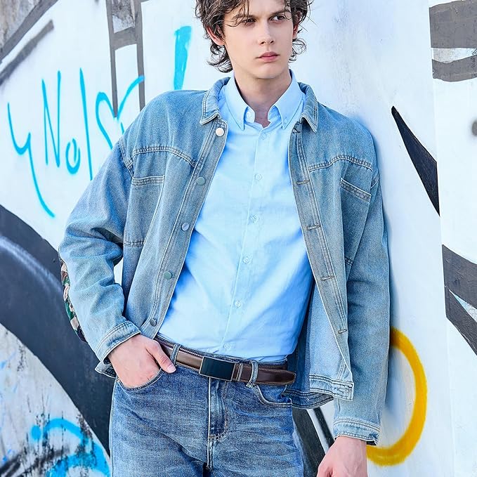 VATAN Men's Belt Leather Ratchet Belt for Men Dress Casual Every Day with Adjustable Buckle, Trim to Fit