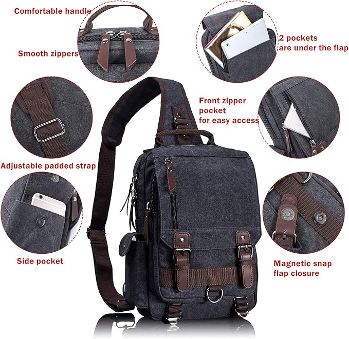 Leaper Retro Crossbody Bag Sling Bag Canvas Messenger Bag for Men Women Shoulder Bag Crossbody Handbags Satchel Travel Bag