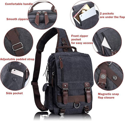Leaper Retro Crossbody Bag Sling Bag Canvas Messenger Bag for Men Women Shoulder Bag Crossbody Handbags Satchel Travel Bag