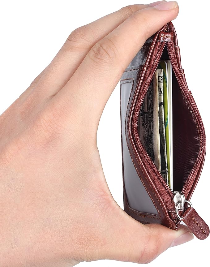 Badge Holder with Zip, Wisdompro 2-Sided Vertical Style PU Leather ID Badge Holder with 1 ID Window, 4 Card Slots, 1 Side Zipper Pocket and 1 piece 20 Inch PU Neck Lanyard Strap - Brown