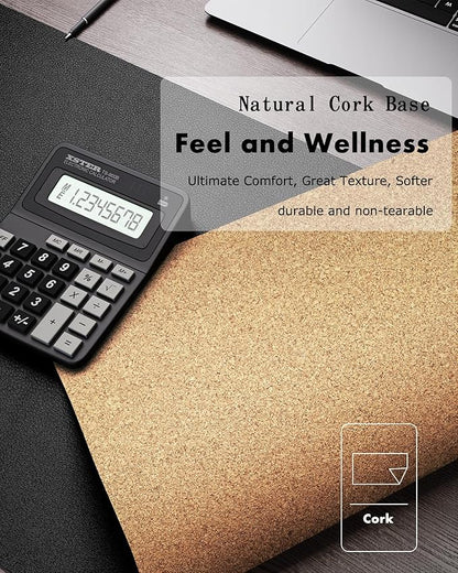 YSAGi Double-Sided Desk Pad, 35.4"x17"Leather Desk Mat, Eco Cork Desk Pad Protector,Large Mouse Pad,Waterproof Desk Blotter for Office/Home(Black)