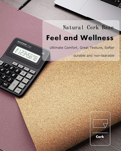 YSAGi Double-Sided Desk Pad, 31.5"x15.7"Leather Desk Mat, Eco Cork Desk Pad Protector,Large Mouse Pad,Waterproof Desk Blotter for Office/Home(Dark Pink)