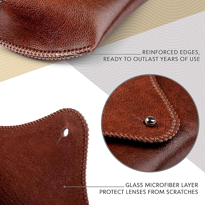 PU Leather Sunglass Case, Soft Premium Sunglasses Case Pouch Brown, Medium Big Glasses Holder For Men and Women