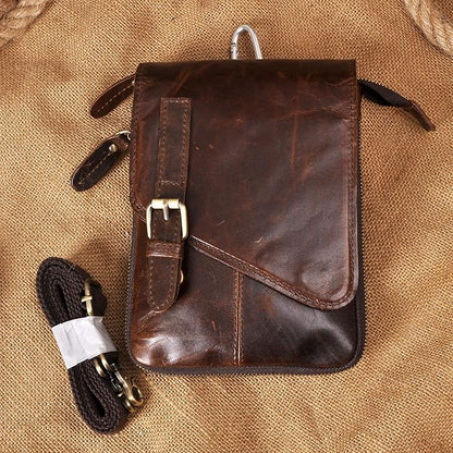 Le'aokuu Mens Genuine Leather Small Messenger Shoulder Satchel Phone Pouch Belt Waist Bag Pack