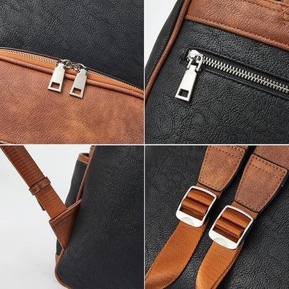 Telena Leather Laptop Backpack for Women Business Casual College Bags Black-Brown