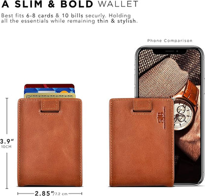 SERMAN BRANDS RFID Blocking Slim Money Clip Wallet – Leather Bifold Front Pocket Minimalist Mens Wallet with Money Clip for Men, Small Credit Card Holder Wallet - Travel Wallet with Gift Box