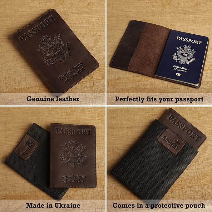 Shvigel US Leather Passport Book Cover - Thin American Travel Passport Holder - Premium International USA Passport Protector Case for Women Men (Brown Vintage New)