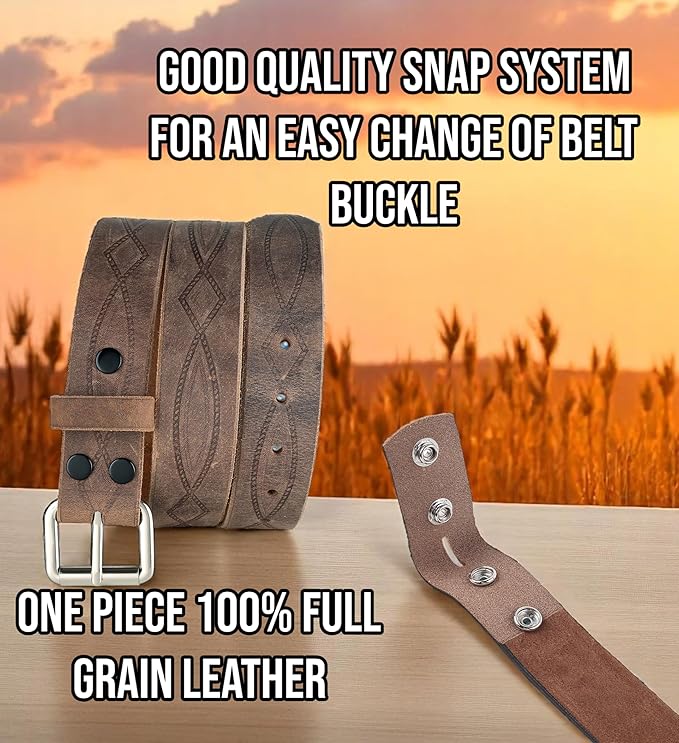 F&L CLASSIC Men's full Grain Vintage Distressed leather Belt,easy to change Roller buckle,1.5" Wide,USA,