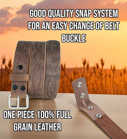 F&L CLASSIC Men's full Grain Vintage Distressed leather Belt,easy to change Roller buckle,1.5" Wide,USA,