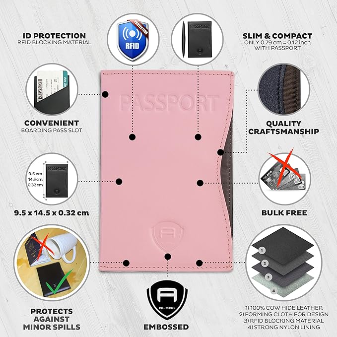 Alban RFID Passport Holder Women Men RFID Blocking Travel Passport Wallet Case Genuine Leather Passport Cover porta pasaporte