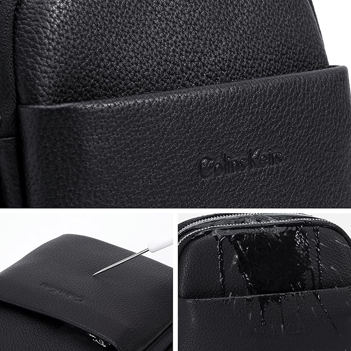 Colins Keirs Leather Crossbody Bag for Men, Shoulder Bag for Men, Man Purse with Zipper and Adjustable Shoulder Strap, Black Small