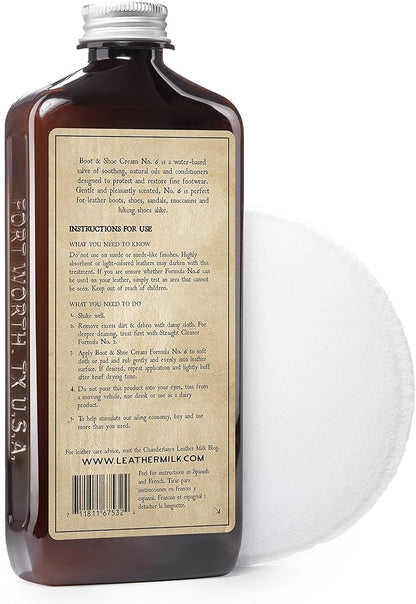 Leather Milk Leather Boot & Shoe Conditioner and Cleaner - No. 6 - All-Natural, Non-Toxic Shoe Care Cream Made in The USA. 2 Sizes. Includes Polishing Applicator Pad!