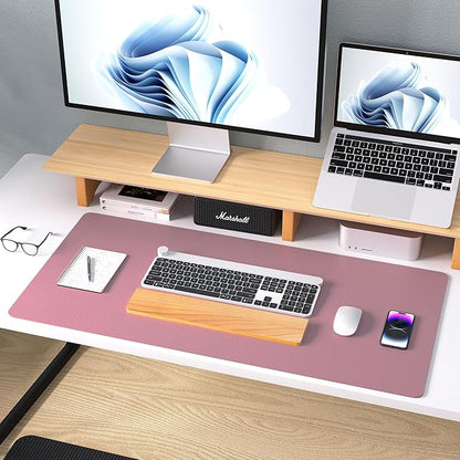 Aothia Leather Desk Pad Protector, Mouse Pad, Office Desk Mat, 31.5" x 15.7" Non-Slip PU Leather Desk Blotter, Laptop Desk Pad, Waterproof Desk Writing Pad for Office and Home (Dark Pink)
