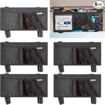 High Road Car Visor Organizer with Secure Zip Pockets, Sunglasses Holder and Clear Registration and Insurance Pocket - Heavy Duty Straps Fit Most Car, SUV and Truck Visors (6)