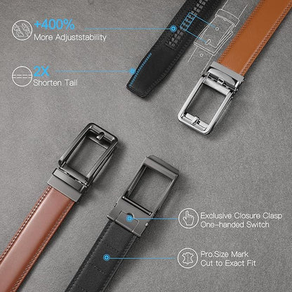 SENDEFN Men's Leather Dress Casual Belt 1 3/8" Automatic Adjustable Click Buckle Belts with Gift Box