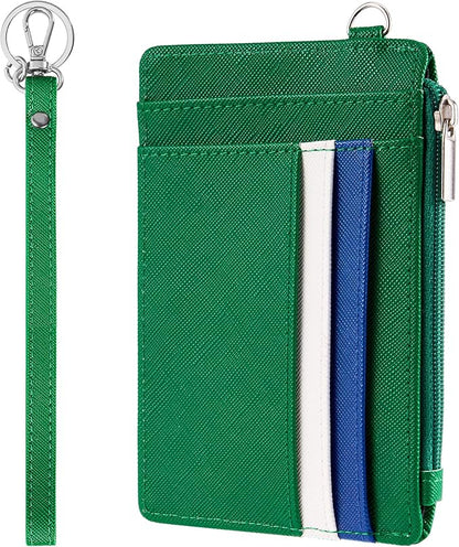 SEAVILIA Small Wallet for Women Slim Wristlet Keychain Wallets RFID Credit Card Holder With Zipper Pocket, ID Window (Green)