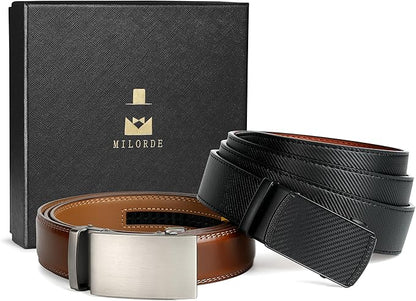 MILORDE Men's Leather Ratchet Belt - 35mm - Customizable Fit