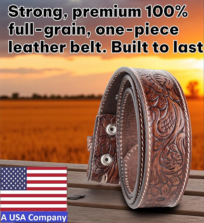 F&L CLASSIC Western Belt without buckle for men – Full Grain Leather Cowboy Belts for jeans - One Piece Leather strap belt