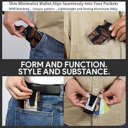 Minimalist Slim Wallet for Men,RFID Blocking Metal Wallet,Aluminum Credit Card Holder & Money Clip 12-15 Cards,Slim Rfid Front Pocket Mens Wallet,Resin Black