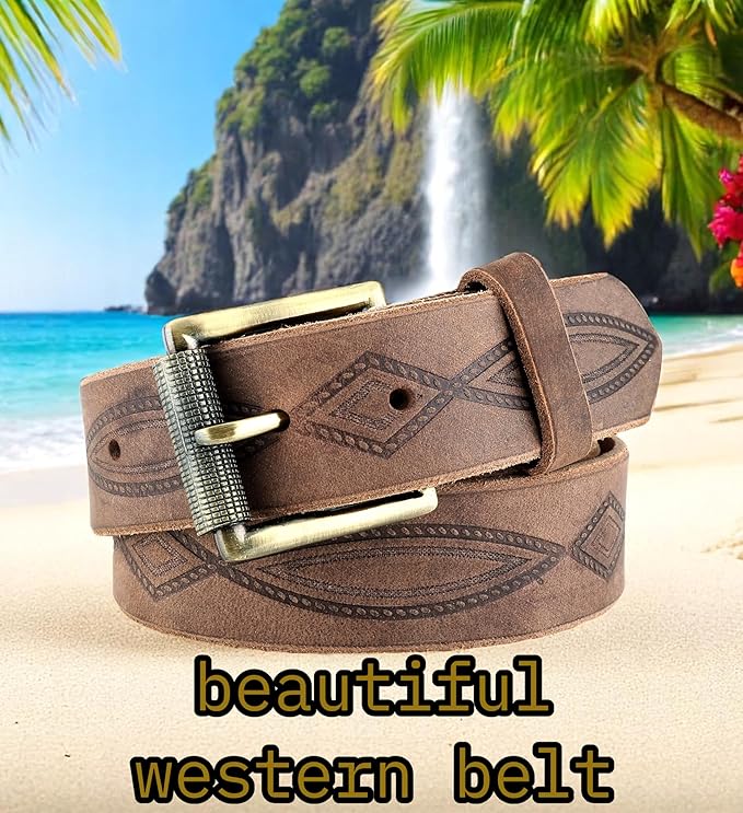 F&L CLASSIC Men's full Grain Vintage Distressed leather Belt,easy to change Roller buckle,1.5" Wide,USA,