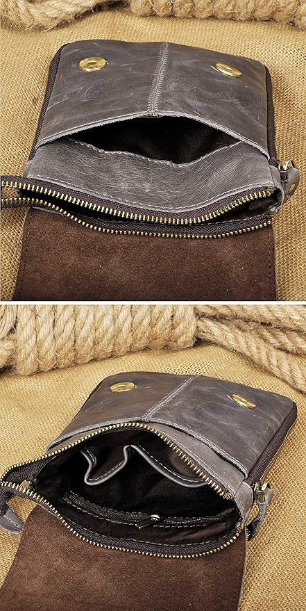 Le'aokuu Mens Genuine Leather Small Messenger Shoulder Satchel Phone Pouch Belt Waist Bag Pack