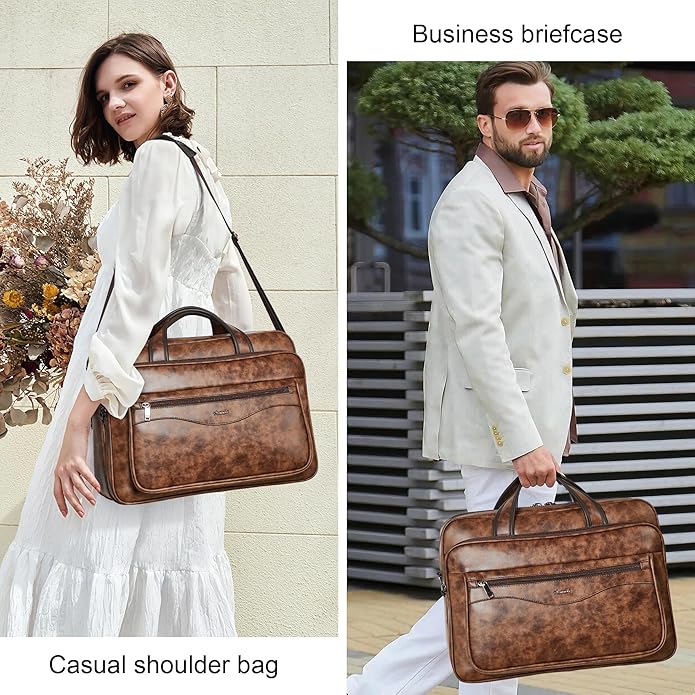 Shrrie Leather Laptop Bag Fits 17 to 17.3 Inch for Men and Women,Vintage Business Briefcase Laptop Messenger Work,Travel